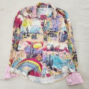 Wrangler Barbie Collab Colorful Western Print Buttondown Shirt womens small